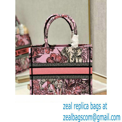 Dior Small Book Tote Bag in Multicolor Toile de Jouy Voyage Embroidery Pink - Click Image to Close