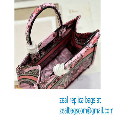 Dior Small Book Tote Bag in Multicolor Toile de Jouy Voyage Embroidery Pink