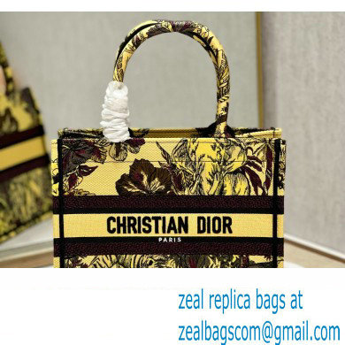 Dior Small Book Tote Bag in Multicolor Toile de Jouy Voyage Embroidery Yellow - Click Image to Close