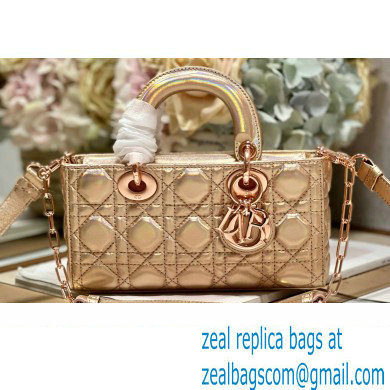 Dior Small Lady D-Joy Bag in Iridescent and Cannage Lambskin Pink Gold