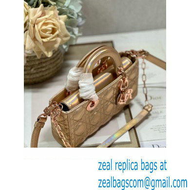Dior Small Lady D-Joy Bag in Iridescent and Cannage Lambskin Pink Gold