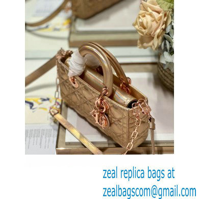Dior Small Lady D-Joy Bag in Iridescent and Cannage Lambskin Pink Gold