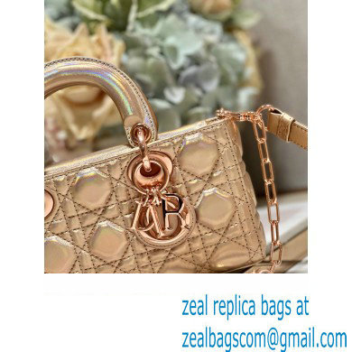 Dior Small Lady D-Joy Bag in Iridescent and Cannage Lambskin Pink Gold