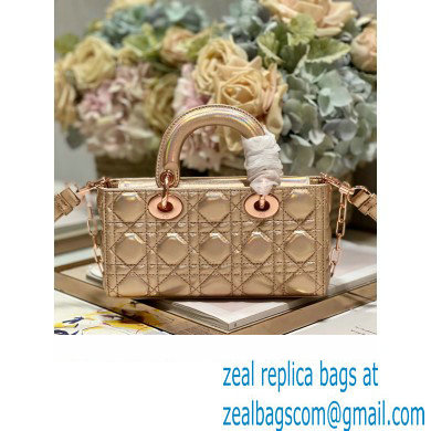Dior Small Lady D-Joy Bag in Iridescent and Cannage Lambskin Pink Gold