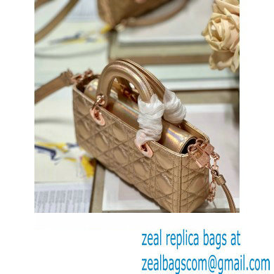 Dior Small Lady D-Joy Bag in Iridescent and Cannage Lambskin Pink Gold