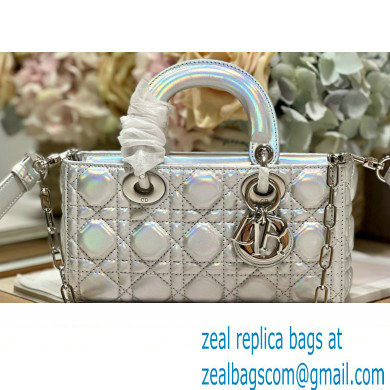 Dior Small Lady D-Joy Bag in Iridescent and Cannage Lambskin Silver - Click Image to Close