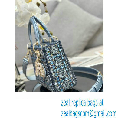 Dior Small Lady Dior Bag in Metallic Calfskin and Satin with Celestial Blue Resin Bead Embroidery 2023 - Click Image to Close