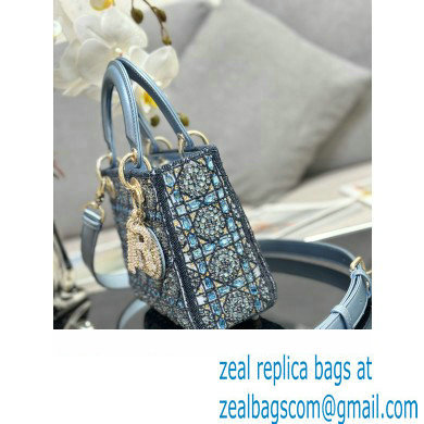 Dior Small Lady Dior Bag in Metallic Calfskin and Satin with Celestial Blue Resin Bead Embroidery 2023