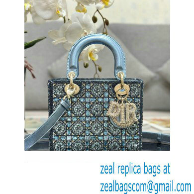 Dior Small Lady Dior Bag in Metallic Calfskin and Satin with Celestial Blue Resin Bead Embroidery 2023