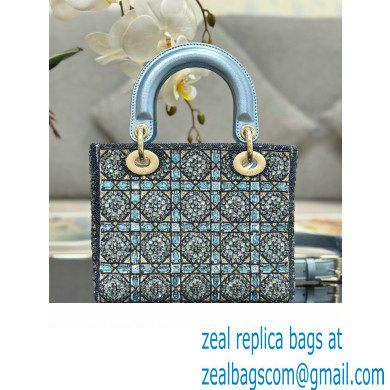 Dior Small Lady Dior Bag in Metallic Calfskin and Satin with Celestial Blue Resin Bead Embroidery 2023