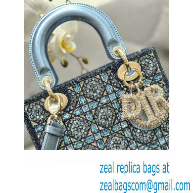 Dior Small Lady Dior Bag in Metallic Calfskin and Satin with Celestial Blue Resin Bead Embroidery 2023