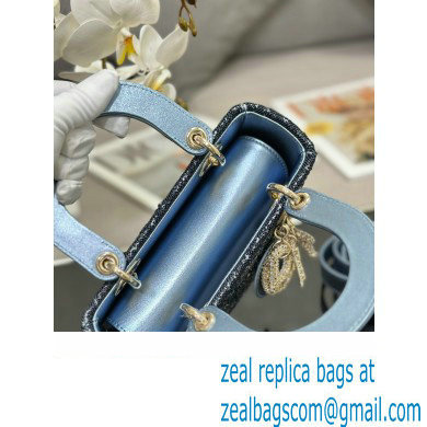 Dior Small Lady Dior Bag in Metallic Calfskin and Satin with Celestial Blue Resin Bead Embroidery 2023