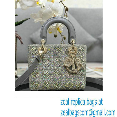 Dior Small Lady Dior Bag in Metallic Calfskin and Satin with Grey Resin Bead Embroidery 2023 - Click Image to Close