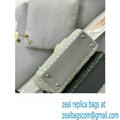 Dior Small Lady Dior Bag in Metallic Calfskin and Satin with Grey Resin Bead Embroidery 2023