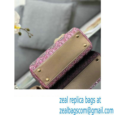 Dior Small Lady Dior Bag in Metallic Calfskin and Satin with Rose Des Vents Pink Resin Bead Embroidery 2023