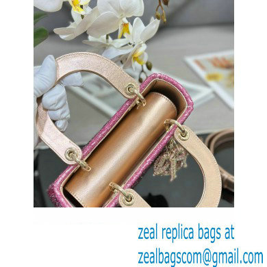 Dior Small Lady Dior Bag in Metallic Calfskin and Satin with Rose Des Vents Pink Resin Bead Embroidery 2023