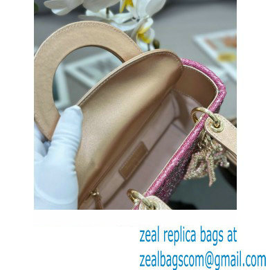 Dior Small Lady Dior Bag in Metallic Calfskin and Satin with Rose Des Vents Pink Resin Bead Embroidery 2023