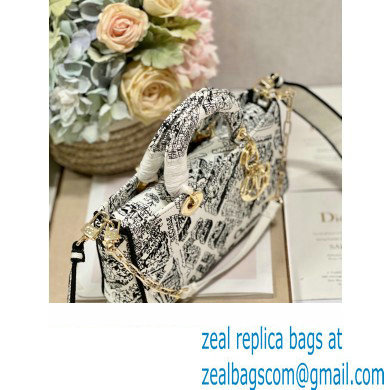 Dior White and Black Plan de Paris printed medium d-joy bag 2023