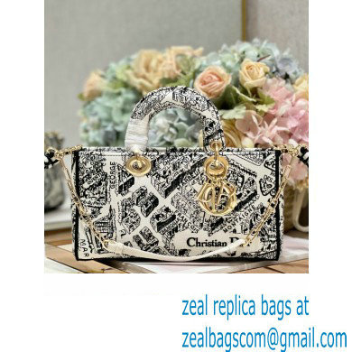 Dior White and Black Plan de Paris printed medium d-joy bag 2023