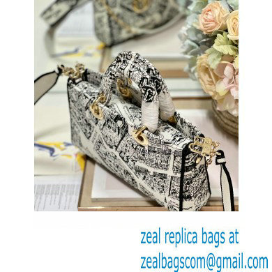 Dior White and Black Plan de Paris printed medium d-joy bag 2023