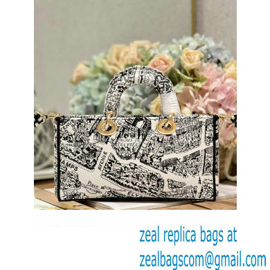 Dior White and Black Plan de Paris printed medium d-joy bag 2023