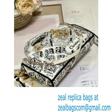Dior White and Black Plan de Paris printed medium d-joy bag 2023
