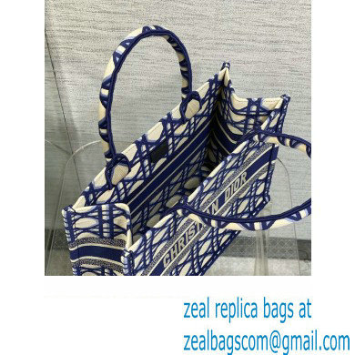 Dior medium Book Tote Bag in Beige and Blue Macrocannage Embroidery 2023
