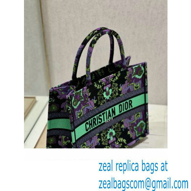 Dior medium Book Tote Bag in Multicolor Dior Indian Purple Embroidery 2023