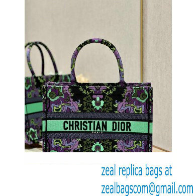 Dior medium Book Tote Bag in Multicolor Dior Indian Purple Embroidery 2023