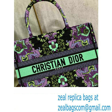 Dior medium Book Tote Bag in Multicolor Dior Indian Purple Embroidery 2023