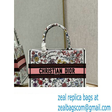 Dior medium Book Tote Bag in White Multicolor Florilegio Embroidery 2023 - Click Image to Close