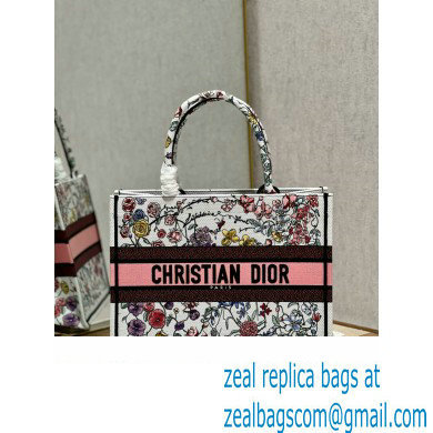 Dior medium Book Tote Bag in White Multicolor Florilegio Embroidery 2023