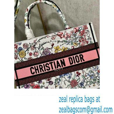 Dior medium Book Tote Bag in White Multicolor Florilegio Embroidery 2023