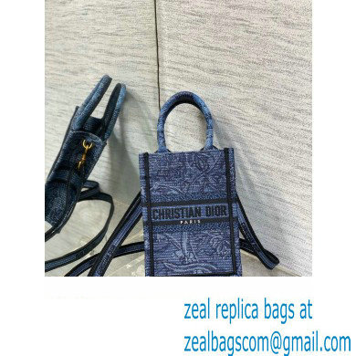 Dior mini Book Tote phone Bag in Denim Blue Toile de Jouy Embroidery 2023