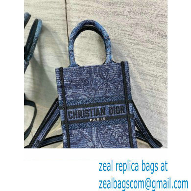 Dior mini Book Tote phone Bag in Denim Blue Toile de Jouy Embroidery 2023 - Click Image to Close