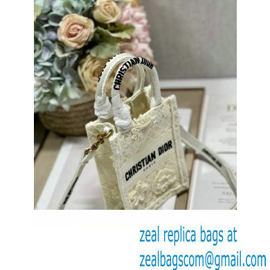 Dior mini Book Tote phone Bag in White D-Lace Embroidery with 3D Macrame Effect 2023