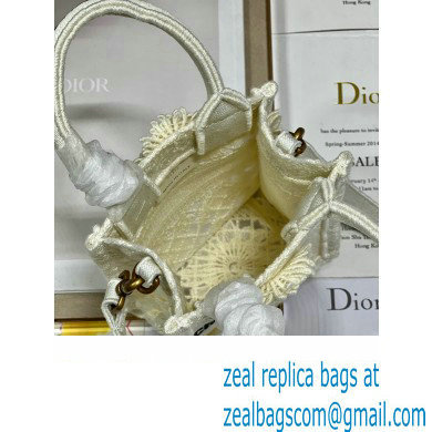 Dior mini Book Tote phone Bag in White D-Lace Embroidery with 3D Macrame Effect 2023