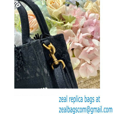 Dior mini Book Tote phone Bag in black D-Lace Embroidery with 3D Macrame Effect 2023