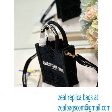 Dior mini Book Tote phone Bag in black D-Lace Embroidery with 3D Macrame Effect 2023