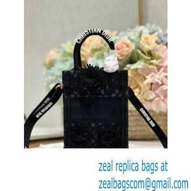 Dior mini Book Tote phone Bag in black D-Lace Embroidery with 3D Macrame Effect 2023 - Click Image to Close