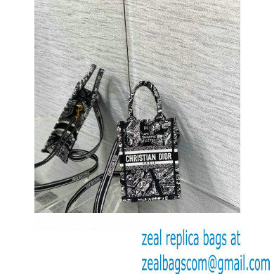 Dior mini Book Tote phone Bag in black and white Plan de Paris Embroidery 2023