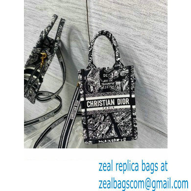 Dior mini Book Tote phone Bag in black and white Plan de Paris Embroidery 2023 - Click Image to Close