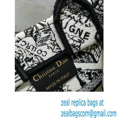 Dior mini Book Tote phone Bag in white and Black Plan de Paris Embroidery 2023