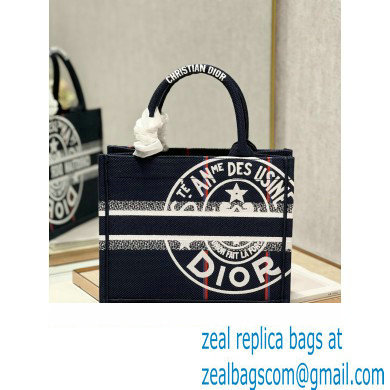 Dior small Book Tote Bag in Blue Dior Union Embroidery 2023