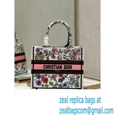 Dior small Book Tote Bag in White Multicolor Florilegio Embroidery 2023