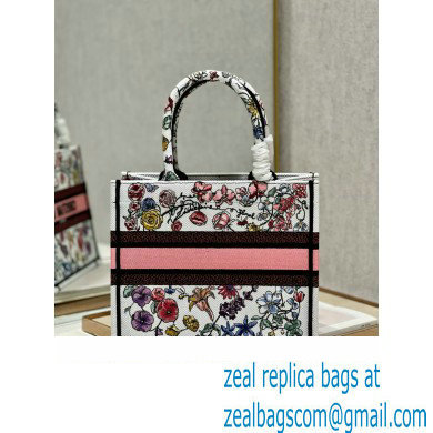 Dior small Book Tote Bag in White Multicolor Florilegio Embroidery 2023