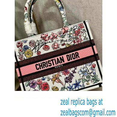 Dior small Book Tote Bag in White Multicolor Florilegio Embroidery 2023