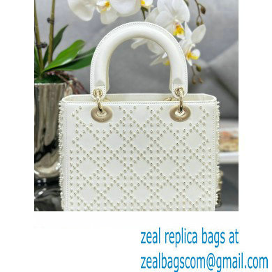 Dior small Lady Dior Bag with Pearls White 2023 M0505