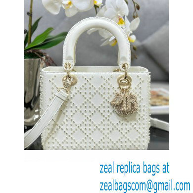 Dior small Lady Dior Bag with Pearls White 2023 M0505 - Click Image to Close