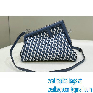 Fendi First Small bag in White and blue woven leather 2023